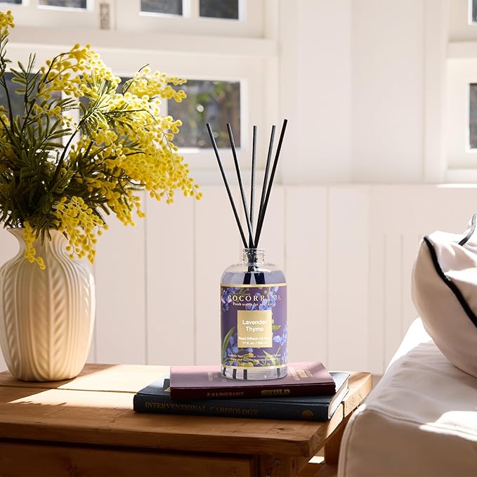 Cocorrína Reed Diffuser Refill Lavender Thyme 17oz (500ml) with 8 Rattan Sticks - Premium Long-Lasting Scented Oil, Home Fragrance for Bedroom, Bathroom Home Decor