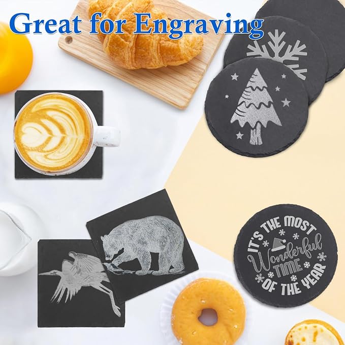 50 Pack 4 Inch Slate Coasters for Drinks, Black Stone Coasters with Anti-Scratch Bottom, Ideal for Home Decor, Bar, Housewarming Gifts, and Laser Engraving KUKLIPJIM