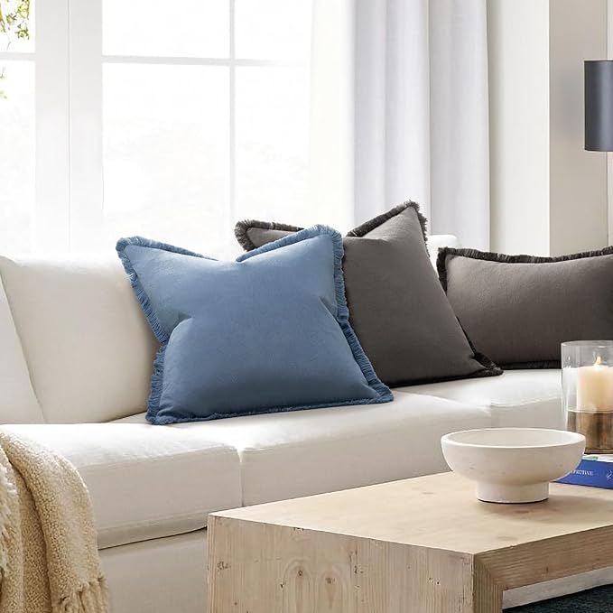 ZWJD Pillow Covers 24x24 Set of 2 Dark Gray Throw Pillow Covers with Fringe Chic Cotton Decorative Pillows Square Cushion Covers for Sofa Couch Bed Living Room Farmhouse Boho Decor