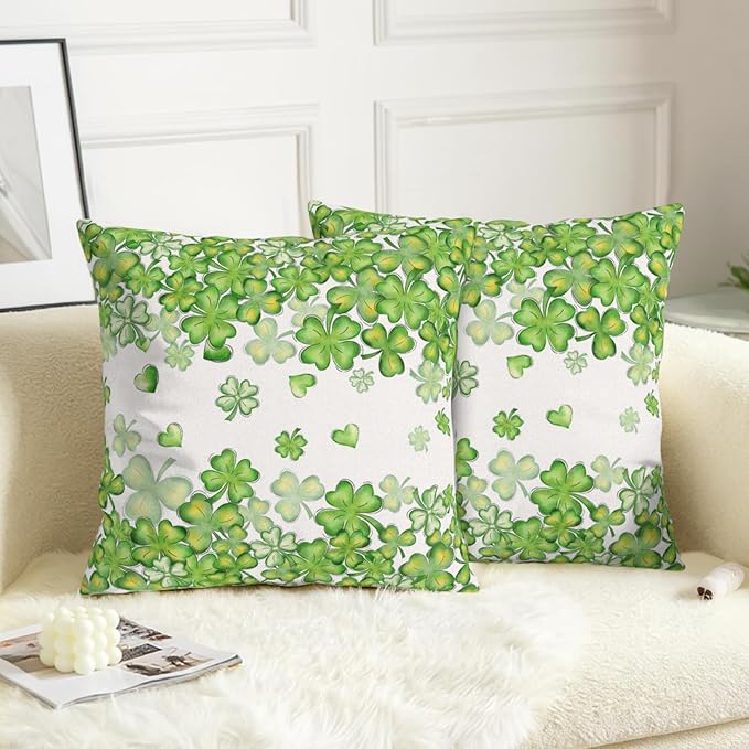St Patricks Day Pillow Covers Clover Shamrock Throw Pillow Covers 18x18 Set of 2 Lucky Charms Outdoor Pillow Cases St Patricks Decorations for Home Sofa Couch Martch Holiday