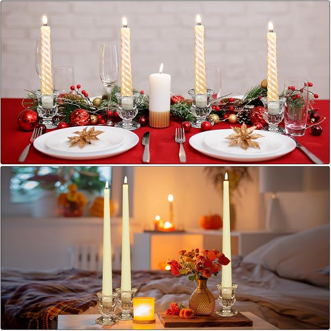 Clear Glass Candlestick Holders Taper Candle Holder Bulk 2.5 Inch Candle Stick Holder for Table Centerpiece Mantel Wedding Housewarming Gift Rustic Vintage Valentines Dinning Decoration
