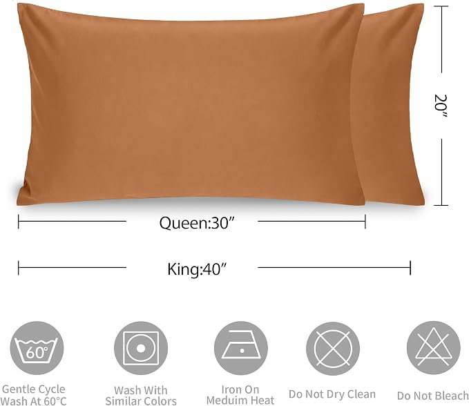 Simple&Opulence 100% Linen Pillowcases Basic Style Solid Color Set of 2, Queen Size Stone Washed Flax Pillow Cover Envelope Closure (20''x30'', Rust)
