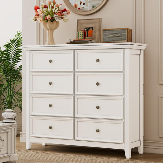 BLANKSPACE White 8 Drawer Dresser, Modern Dresser for Bedroom, Wood Drawer Organizer with Metal Knobs, Large Capacity Cabinet for Bedroom, Hallway