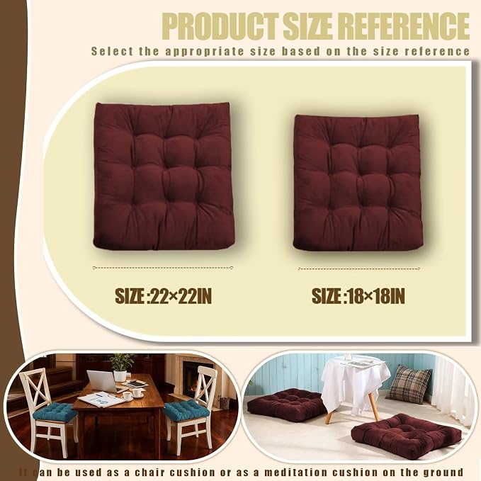 Floor Pillows Set Square Chair Cushion Pad Tufted Seat Cushions for Living Room Balconies Office Wine Red 22x22 Inch