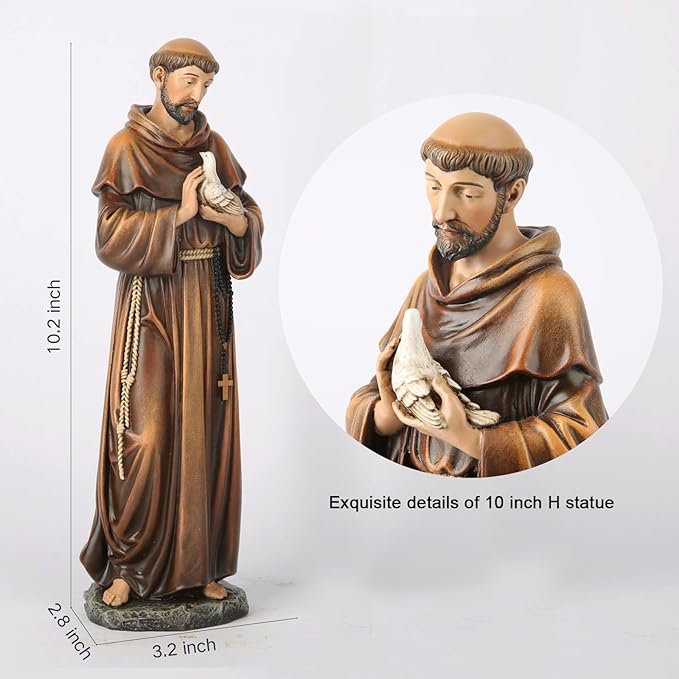 BC Catholic Saint Francis Statue, 10" H St Francis with Dove, Patron Saint of Animals, Catholic Garden Figure, Religious Gift, Devotional Home décor, Renaissance Sculpture Handmade by Buildclassic