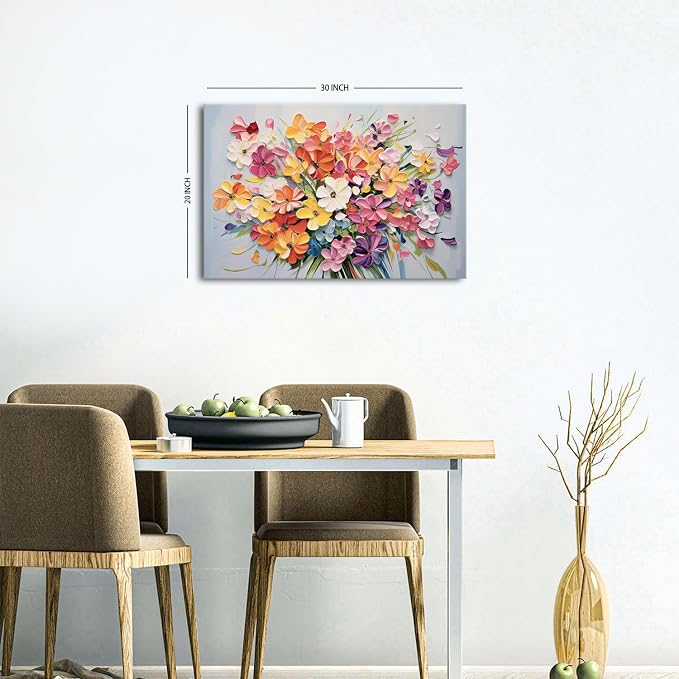 Pink Orange Flower Canvas Wall Art Girls Bedroom Wall Decor Colorful Floral Oil Painting Texture Prints Wildflower Picture Country Aesthetic Artwork Modern Bathroom Kitchen Home Decorations 20x30"
