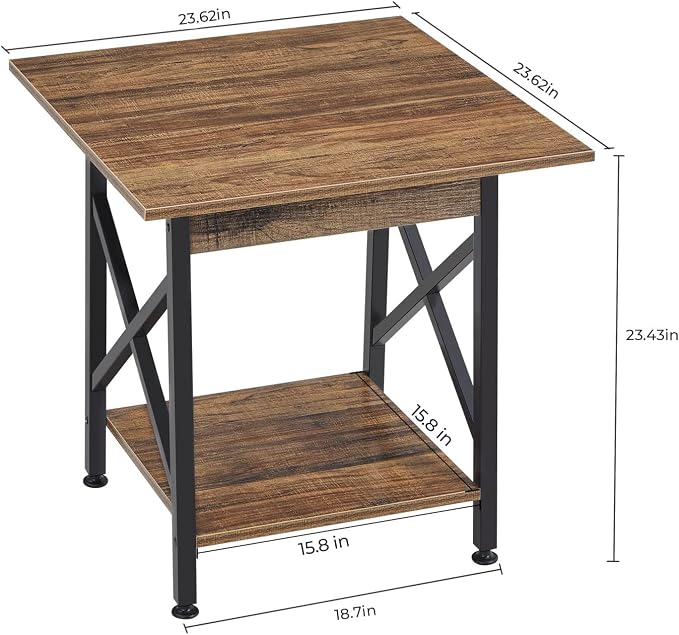 GreenForest Coffee Table with Round Corner and End Table 24 inch for Living Room Walnut