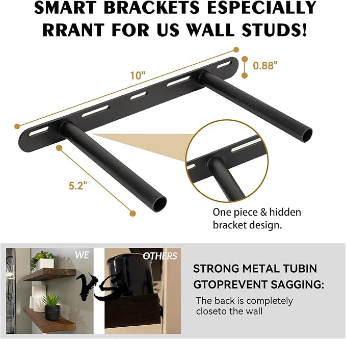 BGMG Wood Floating Shelves for Wall 16 Inch Set of 2, Rustic Wooden Wall Mount Shelves for Living Room Bedroom Kitchen Farmhouse - 16x6.7x1.25 Inch - Gold Oak