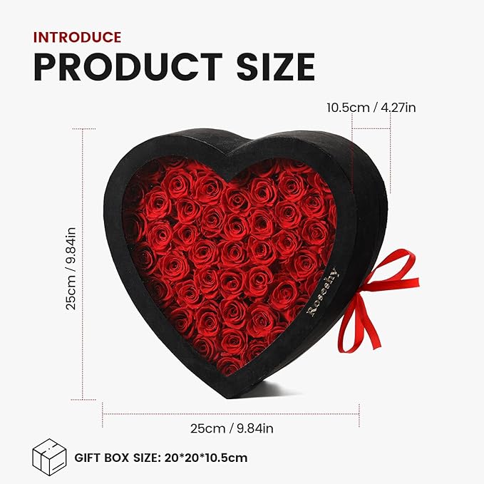 Valentines Day Flowers Roses Gifts for Her,50pcs Red Forever Preserved Roses in Heart Shape Gift Box,Valentines Day Delivery Prime Gifts-Roses Gifts for Women,Mom.