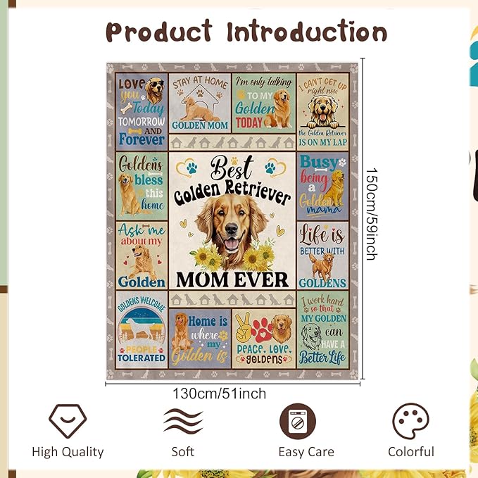 Wxiben Golden Retriever Gifts for Women - Golden Retriever Blanket for Dog Lovers Owners Woman Golden Retrievers Mom Gift Birthday Throw Blanket for Home Sofa Couch Bed 60x50in