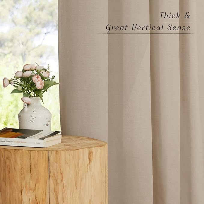 NICETOWN Taupe Linen Kitchen Window Curtains Over Sink, Grommet Thick Linen Taupe Short Window Treatments Privacy Assured with Light Filtering for Bedroom/Bathroom, W34 x L36, 2 Panels