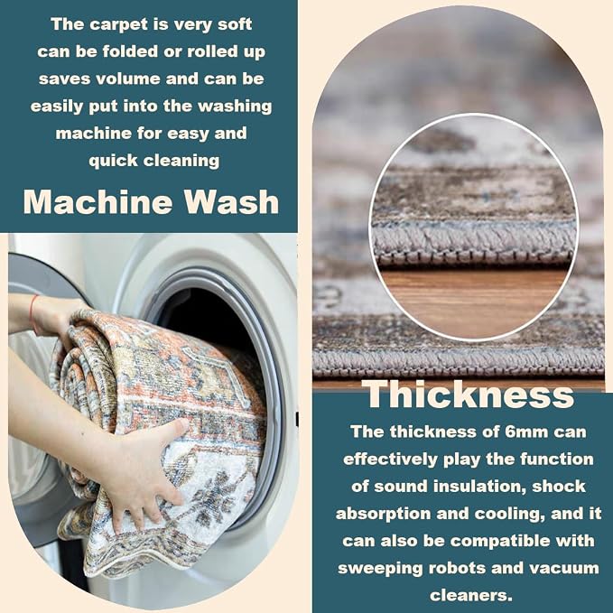 CHAMPLANT 3x10 Hallway Washable Runner Rug Vintage Soft Kitchen Laundry Runner with Non Slip Farmhouse Entryway Living Room Floor Mat Stain Resistant Carpet for Bedroom Bathroom Distressed Beside Rug