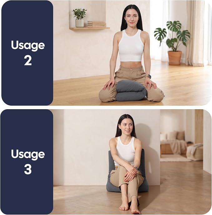 Meditation Cushion, Large Meditation Mat and Pillow for Sitting on Floor, 2-in-1 Portable Yoga Pillow, Tufted Corduroy Zabuton Cushion for Kneeling and Sitting and Knee Support, Dark Grey