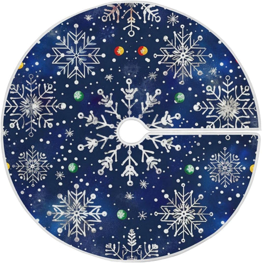 Christmas Tree Skirt, 48 Inch White Snowflakes Blue Background Xmas Tree Skirt for Christmas New Year Party Decorations Christmas Tree Mat