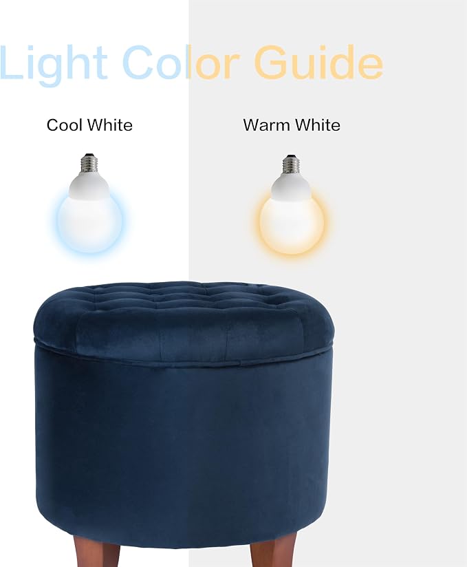HomePop 19" Velvet Button Tufted Round Storage Ottoman - Navy Blue
