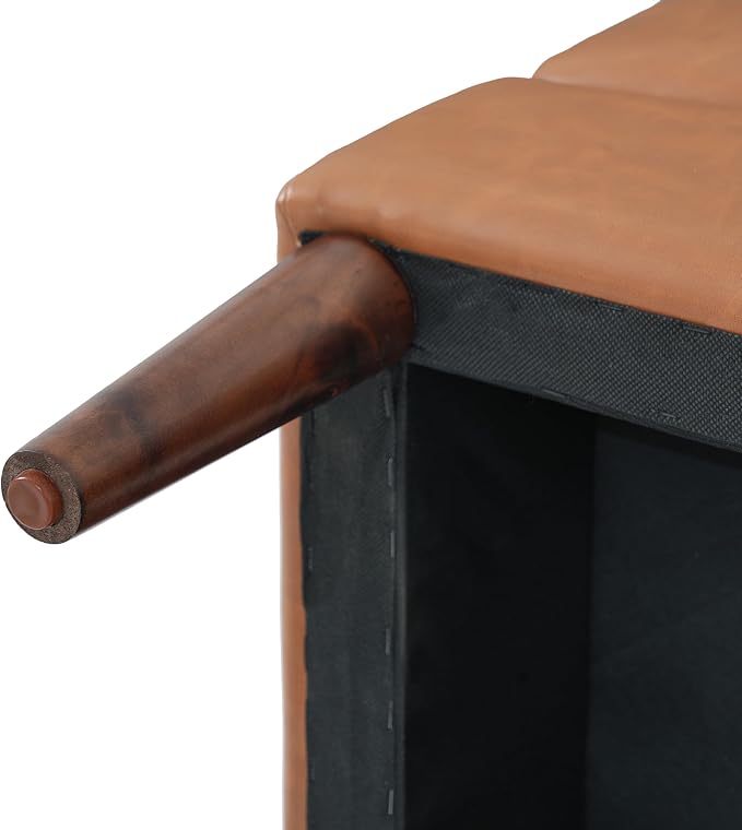 Christopher Knight Home Dalla Faux Leather Ottoman Coffee Table, Small Living Room Sofa Footrest, Wooden Rectangular Ottoman Footstool, Guest Extra Seat, Tan Brown+Walnut