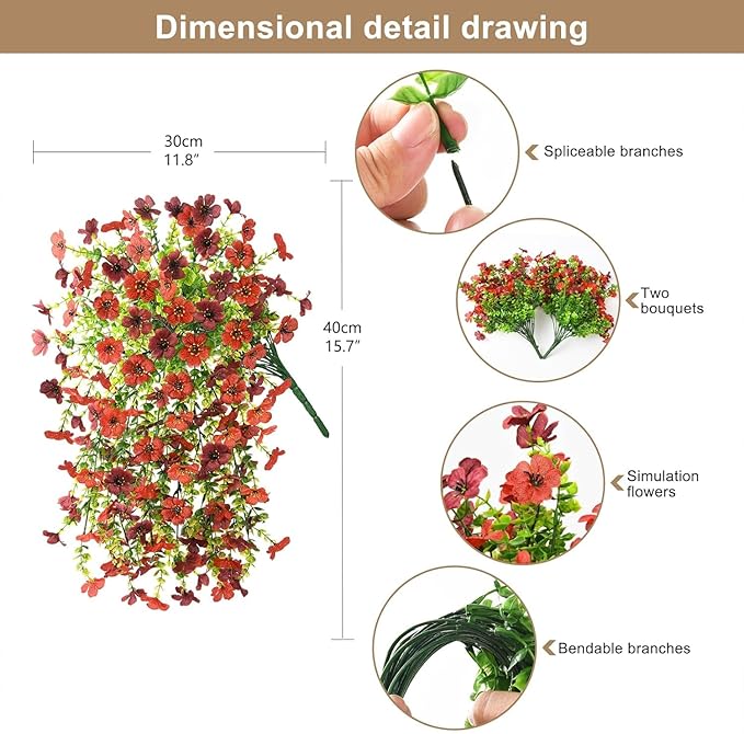 ZFProcess Artificial Hanging Flowers for Outdoors Spring Decoration, 2PCS Silk Fake Daisy Realistic Outdoor Flowers UV Resistant Porch Patio Window Yard Decor (Red Brown)
