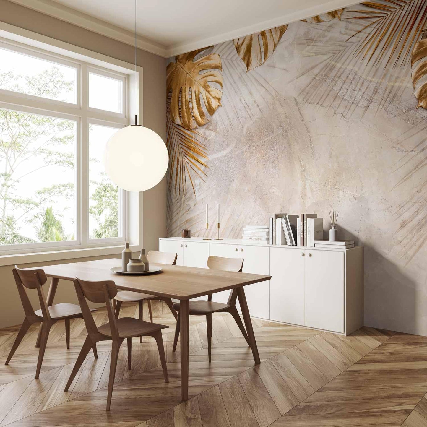 artgeist Premium Wall Mural Tropical Leaves 177x124 in - Non-Woven Wallpaper Fleece Wall Decor Photo Print Picture Image Design Monstera Palm Green Leaves b-C-0788-a-a