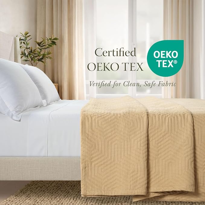 Threadmill Luxury Cotton Blankets for Twin Size Bed | All-Season 100% Cotton Twin Blanket for Bed | Aster Jacquard Lightweight, Soft & Cozy Coverlet, 350GSM, 68 x 90 inches | Beige