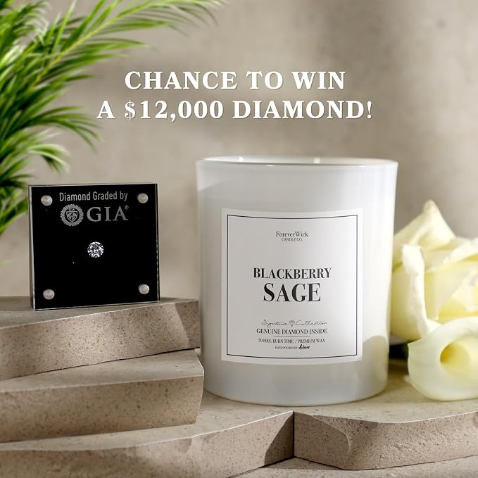 Foreverwick BlackBerry Sage Candle | Royal Essence Candle with Diamond Inside | Cleansing Sage Aroma | Strong Scented Candles for Decor | 14 oz & 70 Hours Burning Time