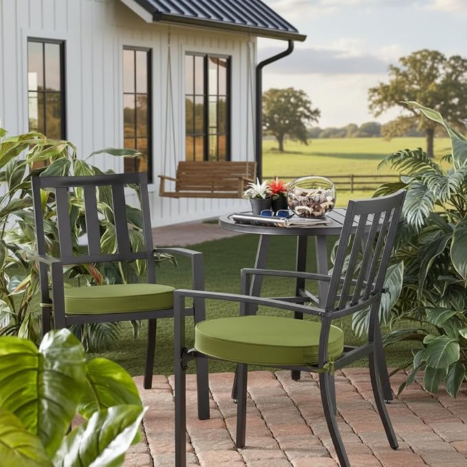 Set of 2 Outdoor 18 inch Round Patio Dining Chair Pads – Comfortable Fiber-Filled Seat Cushions with Ties, Reversible Polyester Fabric, Hunter Green