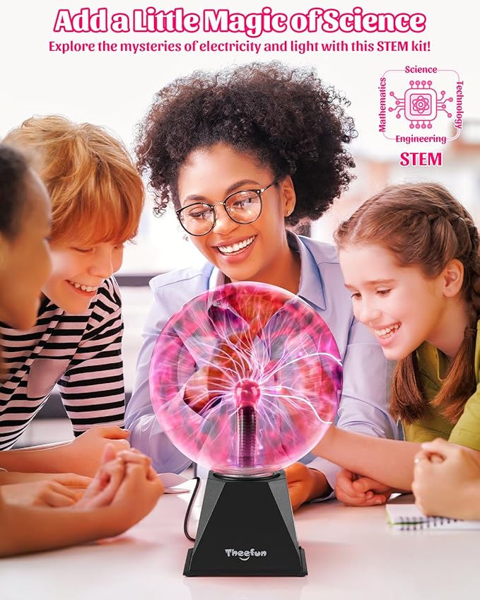 Theefun Plasma Ball: 8 Inch Huge Plasma Globe Birthday Gifts Touch & Sound Sensitive Ball Lamp Electric Lightning Novelty Light for Parties, Home, Prop, Room Decoration
