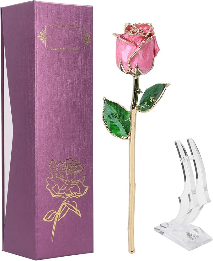 Gold Dipped Rose, 24k Golden Plated Real Rose Forever Preserved Rose Flower Gift for Wife Mother Girlfriend Her
