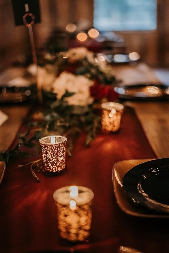 Volens Rose Gold Votive Candle Holders Set of 12, Mercury Glass Tealight Candle Holder Bulk for Wedding Decor and Home Decor