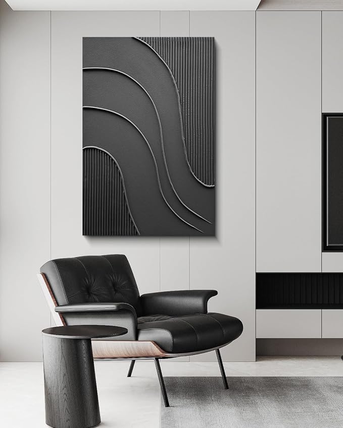 NANKAI Hand-Painted Thick Texture Black Minimalist Oil Painting 24x36 Inch Texture Abstract Painting Home wall Decorative Art