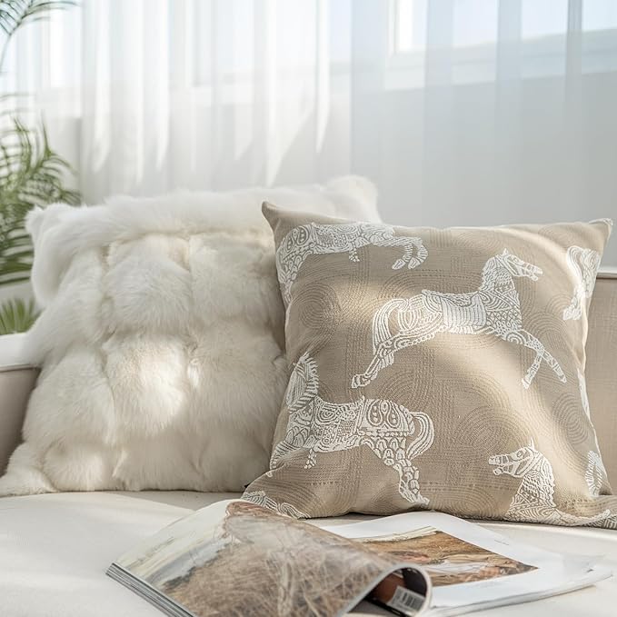 Croker Horse 20x20'' Inches Throw Pillow Cushion Cover - Horse Pattern Jacquard Craft Luxury Modern Fashion Style Couch Sofa Pillow Covers for Bedroom Living Room