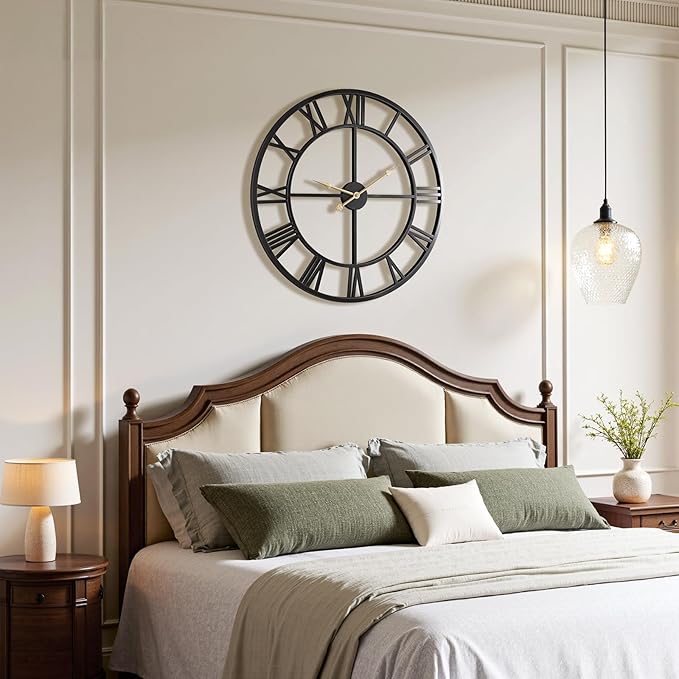 Vantic 32 Inch Large Wall Clock, Roman Numeral Metal Oversized Wall Clocks for Living Room Decor, Bedroom and Kitchen, Completely Silent, Non Ticking, Battery Operated
