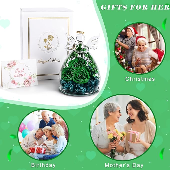 Beferr Mothers Day Mom Birthday Gifts for Women, Fresh Flowers for Delivery Forever Preserved Rose in Glass Angel Figurine, Anniversary Christian Real Rose for Grandma Nana Wife Mum from Daughter Son