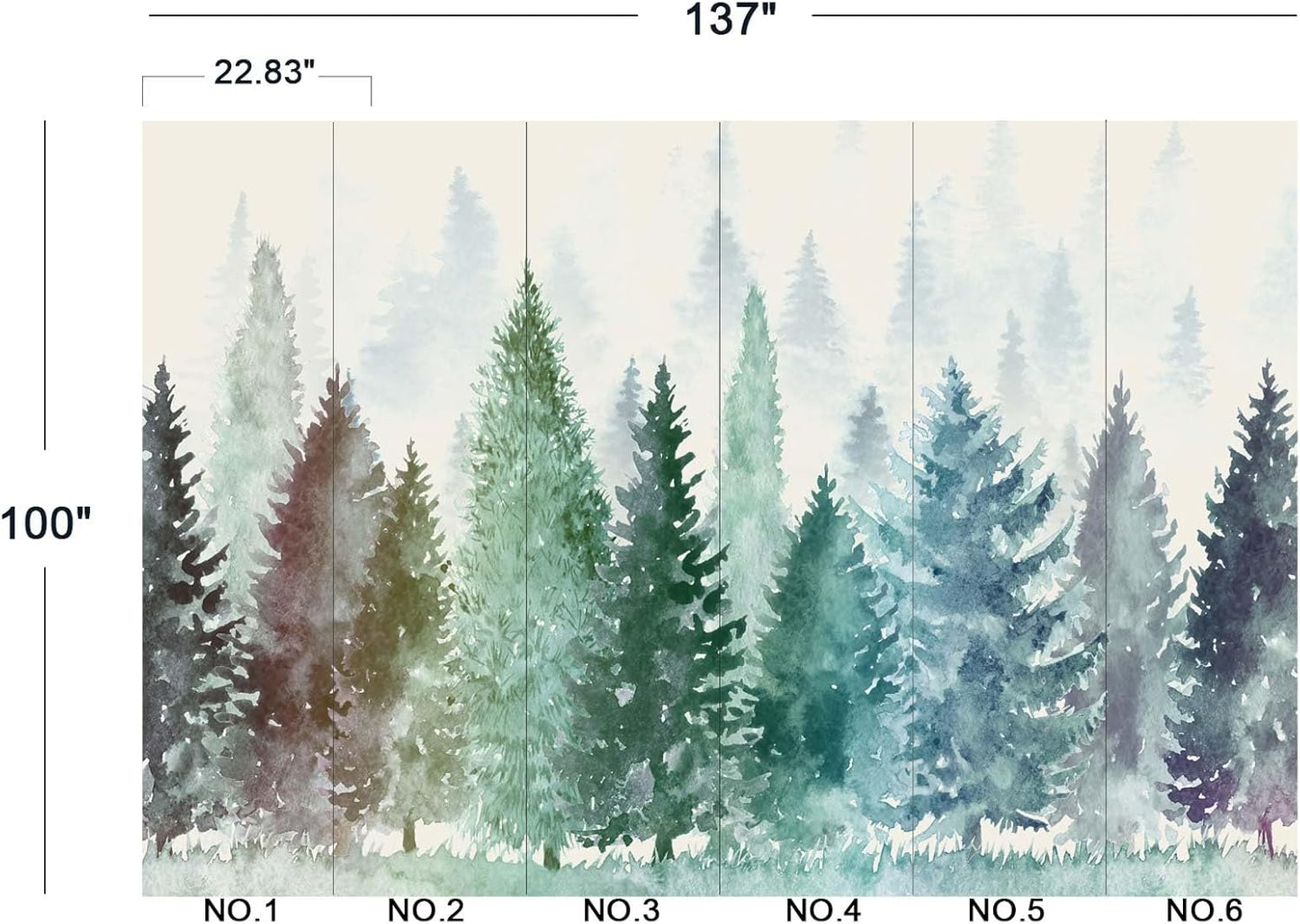 Colorful Watercolor Forests Children's Nursery Wall Mural Wallpaper 137" x 100"