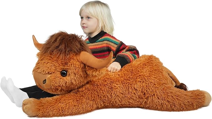 WDXDSOB 38.5 Inch Brown Giant Highland Cow Plush Stuffed Animal - Large Cow Pillow Gift for Kids and Adults, Couch & Bed Decor