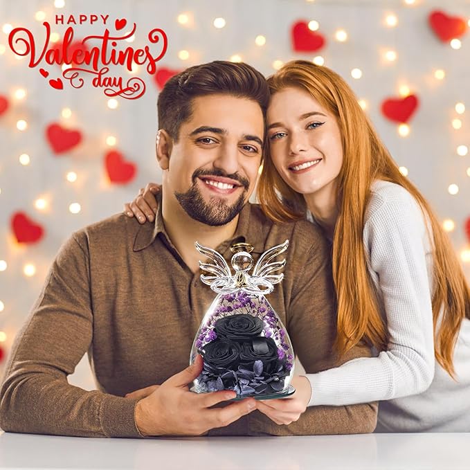 Beferr Mothers Day Mom Birthday Gifts for Women, Fresh Flowers for Delivery Forever Preserved Rose in Glass Angel Figurine, Anniversary Christian Real Rose for Grandma Nana Wife Mum from Daughter Son