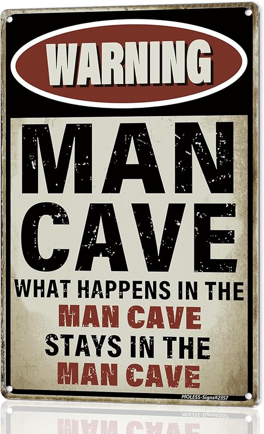 Vintage Man Cave Decor Signs – MAN CAVE RULES | 12x8″ Metal Sign for Man Cave, Garage, or Workshop Wall Decor – ManCave Accessories & Gifts for Men, 2357