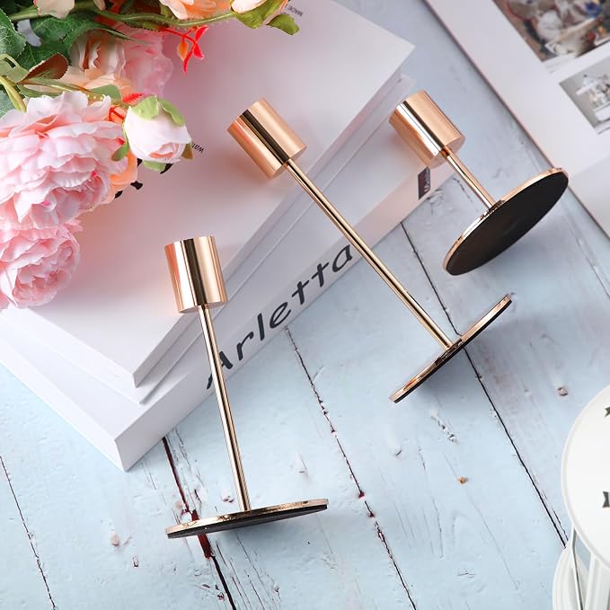 Sieral Candle Holders Bulk Taper Candlesticks Holders Set Modern Decorative Metal Candelabras for Wedding Anniversary Home Dinning Table Centerpiece Xmas Party Decor(Gold,48 Pcs)