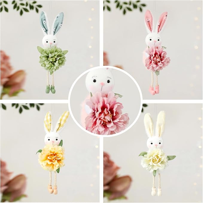 Eimilaly Easter Bunny Flowers Ornaments Spring Gnome for Home Decorations, Tomte Gnomes Set Ornaments for Garden or Rustic Theme Party Gnome Decor - 4PCS
