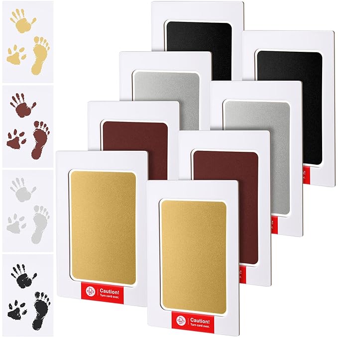 Jetec 8 Set Inkless Baby Footprint and Handprint Kit, Clean Touch Ink Pad for Baby Hand and Footprints, Dog Paw Print Kit with Ink Pads and Imprint Cards for Newborns Babies Pets Gifts (Colorful)