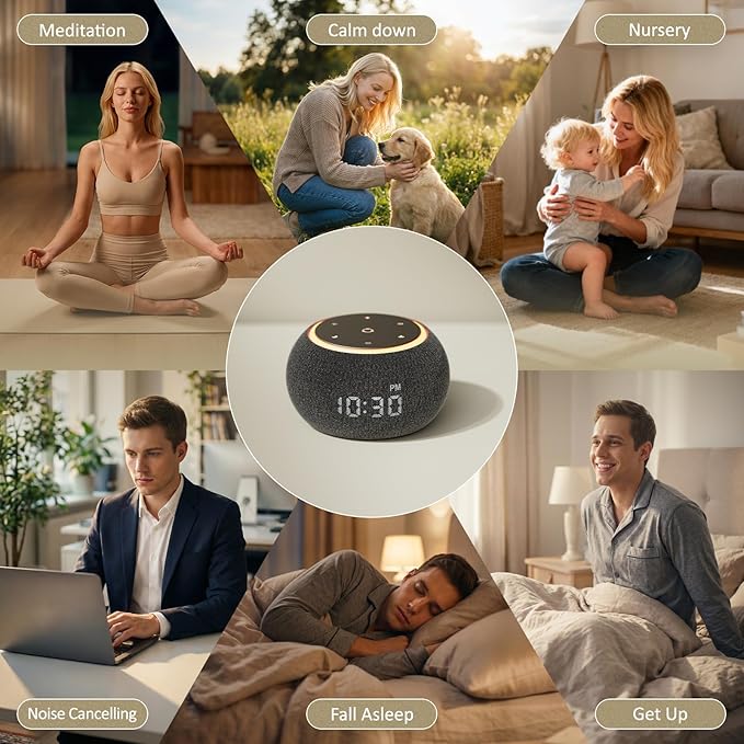 Hotmoon Alarm Clock with Sound Machine for Sleep, Luna Pro Dual-Stage Smart Alarm, 507 Sounds & 10 Healing Frequencies (108-963Hz), Pink Green Brown White Noise for Sleeping Adults Meditation, Plug In