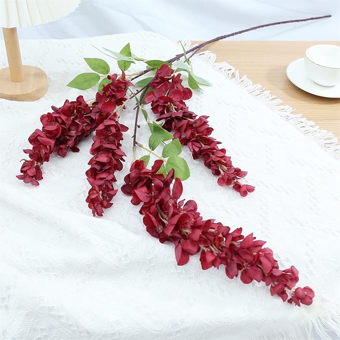 4pcs 47.2-inch Artificial Fake Wisteria Hanging Flower Garland Silk Flower String Home Party Decoration White Blue Pink Purple (Crimson)