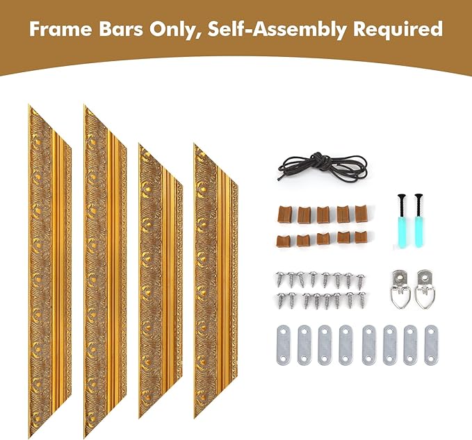 Antique Gold Frame for 20x30 Stretched Canvas Oil Painting Art Prints, DIY Solid Wood Ornate Frame, Vertical or Horizontal Display for Portrait Vintage Landscape (No Glass & Backing)