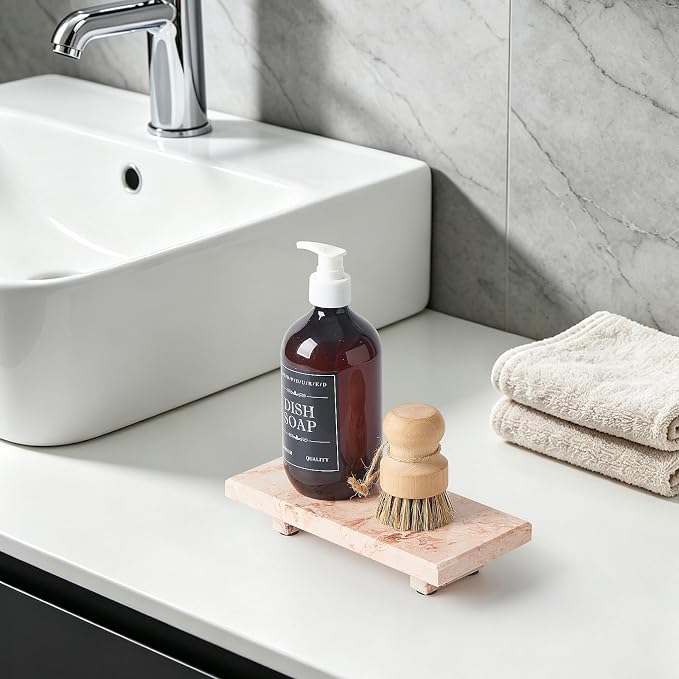 Natural Marble Tray Pedestal Stand – Soap & Jewelry Riser for Bathroom Counter, Kitchen Sink, Vanity Organizer, Decorative Stone Catchall for Perfume, Candles