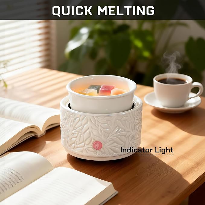 Wax Melt Warmer 3-in-1 Electric, Ceramic Wax Burner for Scented Wax, Scented Wax Melter & Essential Oil Burner for Home Aromatherapy, White
