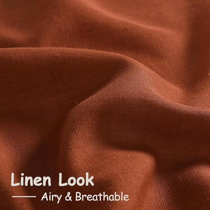 Nanspring Terracotta Linen Curtains 90 Inches Long 2 Panel Set Back Tab Boho Rustic Farmhouse Curtain for Living Room Semi Sheer Light Filtering Luxury Home Decor for Bedroom Dining Room 60x90