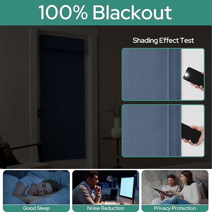 HOMEIDEAS 100% Stone Blue Linen Blackout French Door Curtains, Privacy Door Window Curtains, 26 X 72 Inch Room Darkening Blinds, Thermal Insulated Shades for Bedroom, 1 Panel