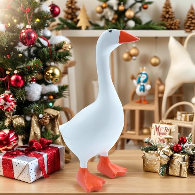Desktop Goose Statue 7 inch Cute Resin Figurine for Office Desk Decor, Funny Home & Tabletop Decoration, Unique Housewarming Gifts for Women, Easter Gift Idea,White
