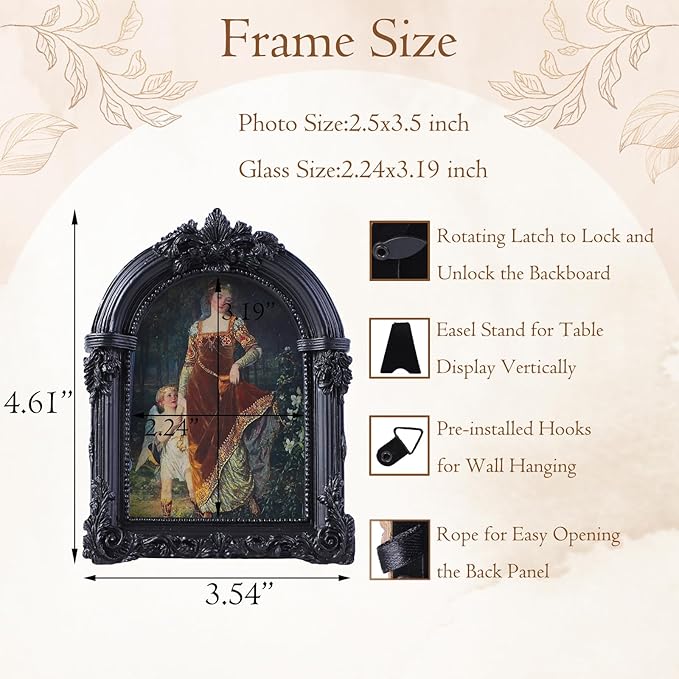 Black Antique Picture Frames 2.5x3.5 Ornate Arched Vintage Picture Frames with Glass Front for Wall Hanging and Tabletop Photo Gallery Wall Decor Vintage Home Decor