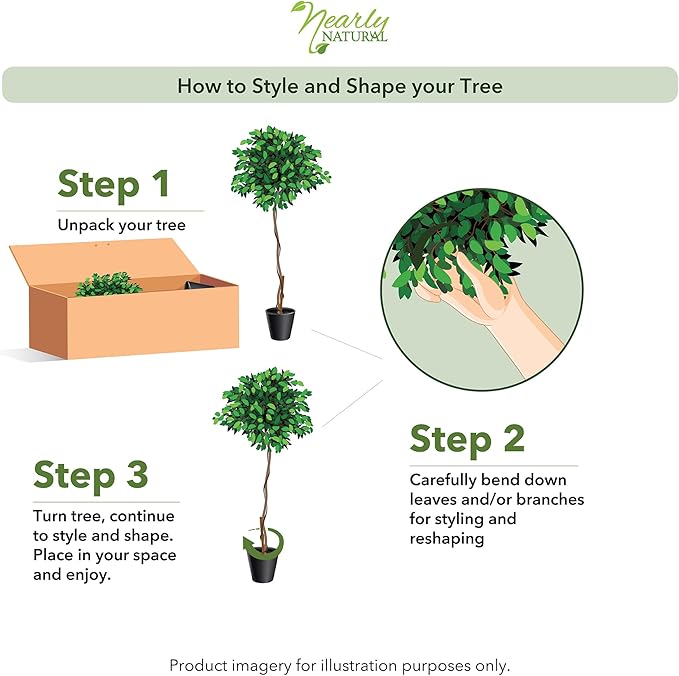 Nearly Natural 4ft Triple Trunk Artificial Ficus Tree With Natural Wood Trunks, Indoor Faux Ficus, Black Nursery Pot, Living Room Home Decor