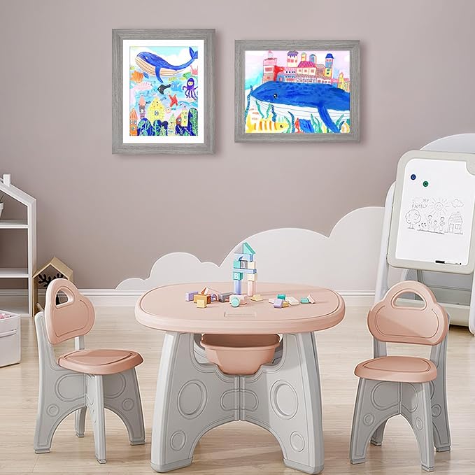 KINLINK 10x12.5 Kids Art Frame Set of 2, Solid Wood Kids Artwork Frames Changeable with Front Opening Hold 150 Pictures, Art Frames for Kids Art with Mat，without Mat 10x12.5 Picture Frame Grey